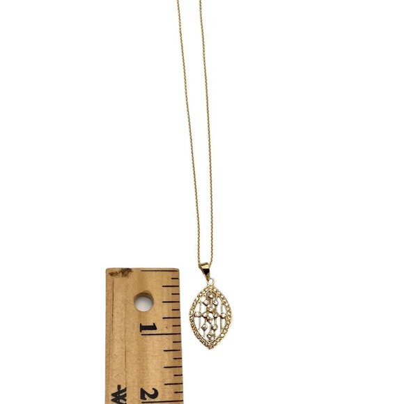 Gold Tone Raindrop Pendant Necklace With Round Cut CZ Accent 18" Chain Length - Picture 4 of 7